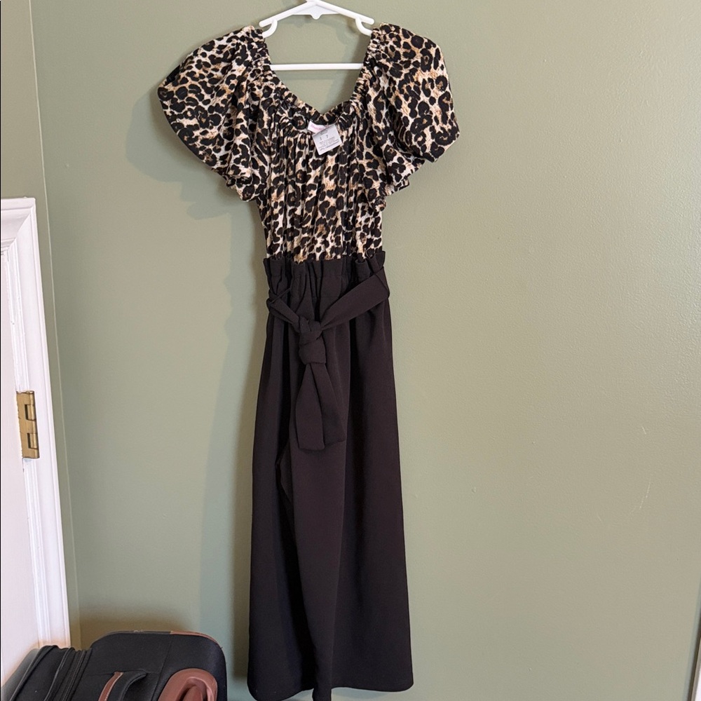 Bonnie Jean Leopard Print and Black Romper